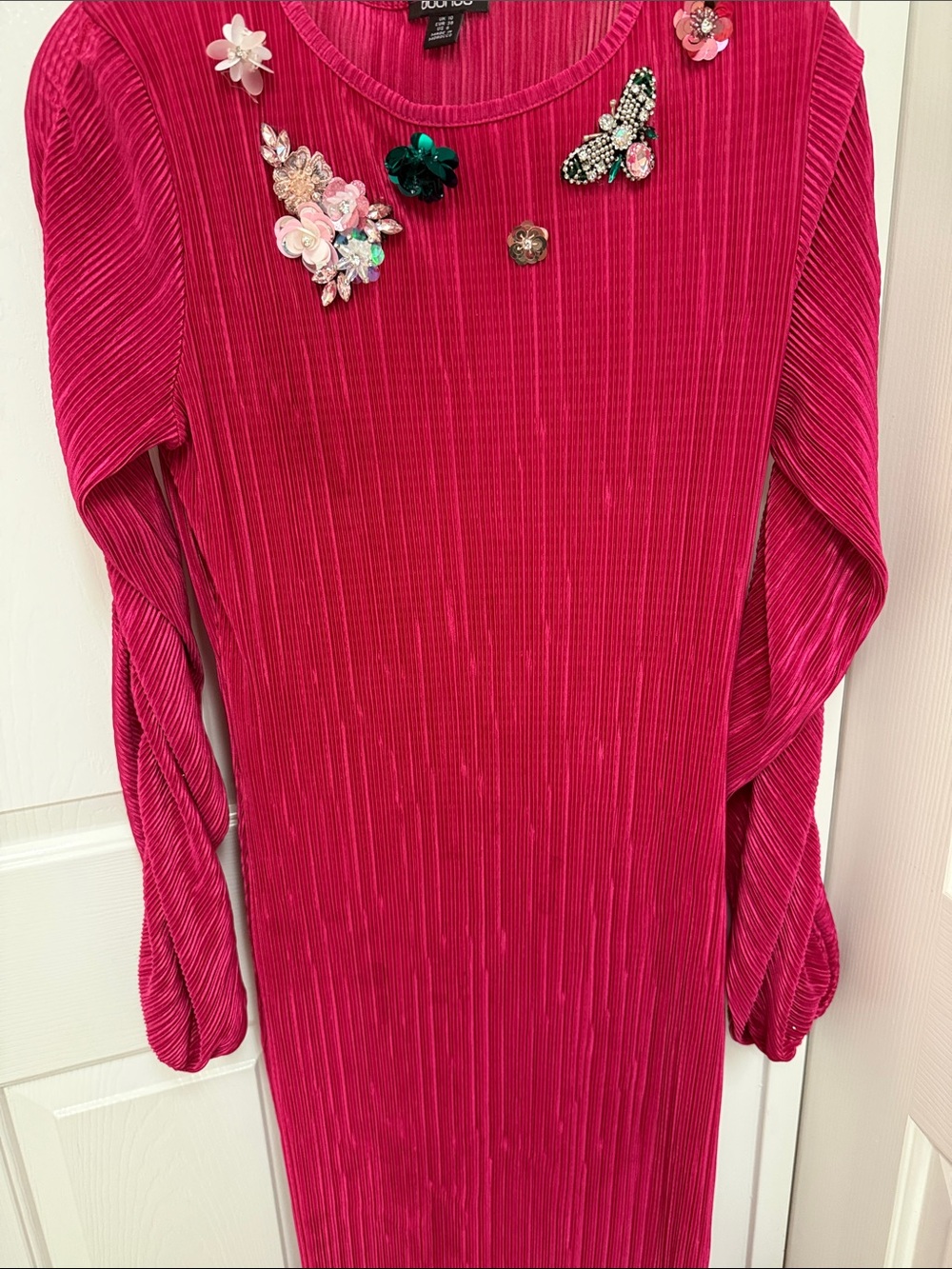 Boohoo Fuchsia Embellished Ribbed Long Sleeve Maxi Dress - Picture 4 of 8